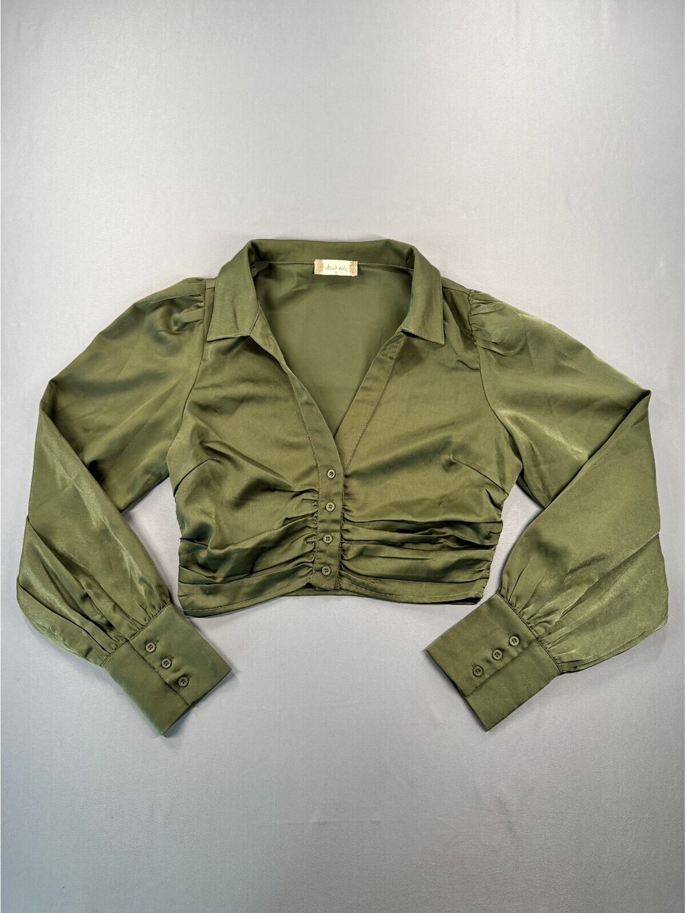 Altar'd State Olive Green Ruched Crop Blouse Size S